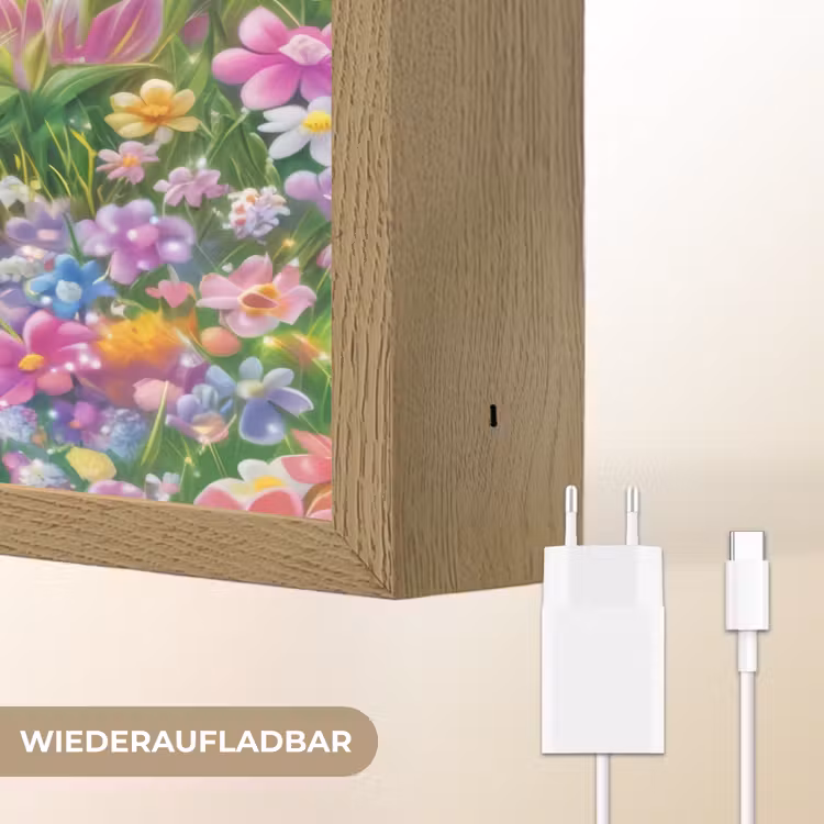 Hertje - Eekhoorn - Bloemenveld - Kleurrijk Light Box met batterij (Wandlamp kind) middel -USP_websiteoplaadbaarDE