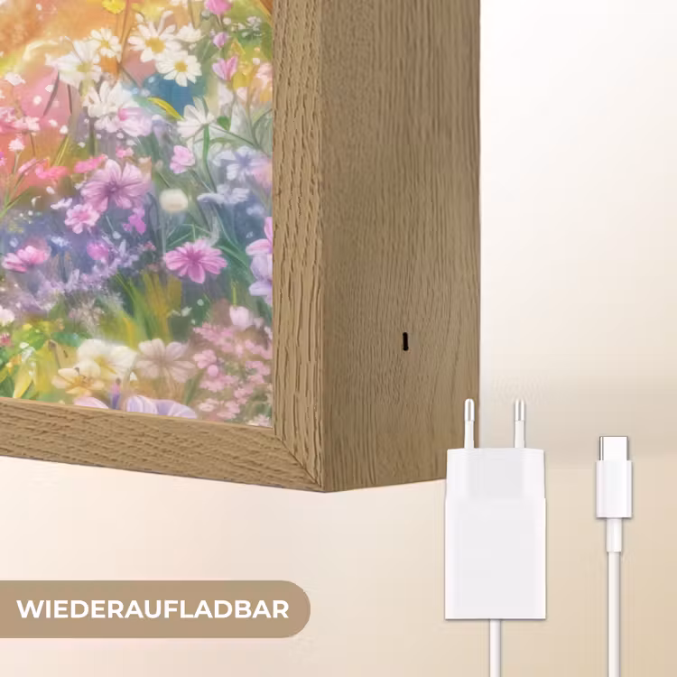 Hertje - Lammetje - Bloemen - Pastel Light Box met batterij (Wandlamp kind) middel -USP_websiteoplaadbaarDE