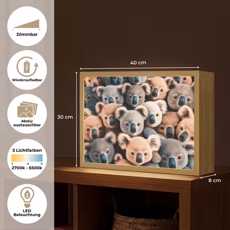 Koala - Dieren - Patronen - Grijs - Bruin - Kinderen Light Box met batterij (Wandlamp kind) middel -USP_websiteoverzichtDE