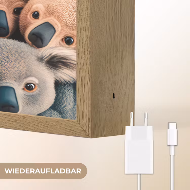 Koala - Dieren - Patronen - Grijs - Bruin - Kinderen Light Box met batterij (Wandlamp kind) middel -USP_websiteoplaadbaarDE