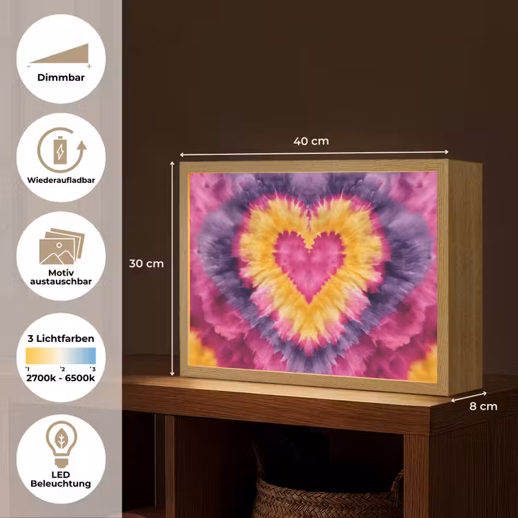 Tie dye - Hartvorm - Vlammen - Oranje Light Box met batterij (Wandlamp kind) middel -USP_websiteoverzichtDE