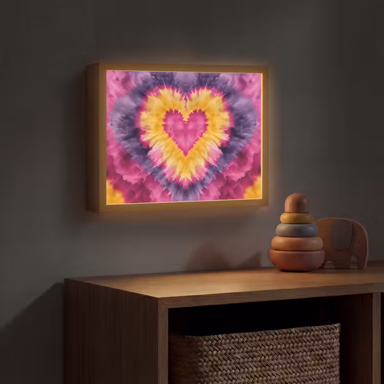 Tie dye - Hartvorm - Vlammen - Oranje Light Box met batterij (Wandlamp kind) middel -sfeer5_kind
