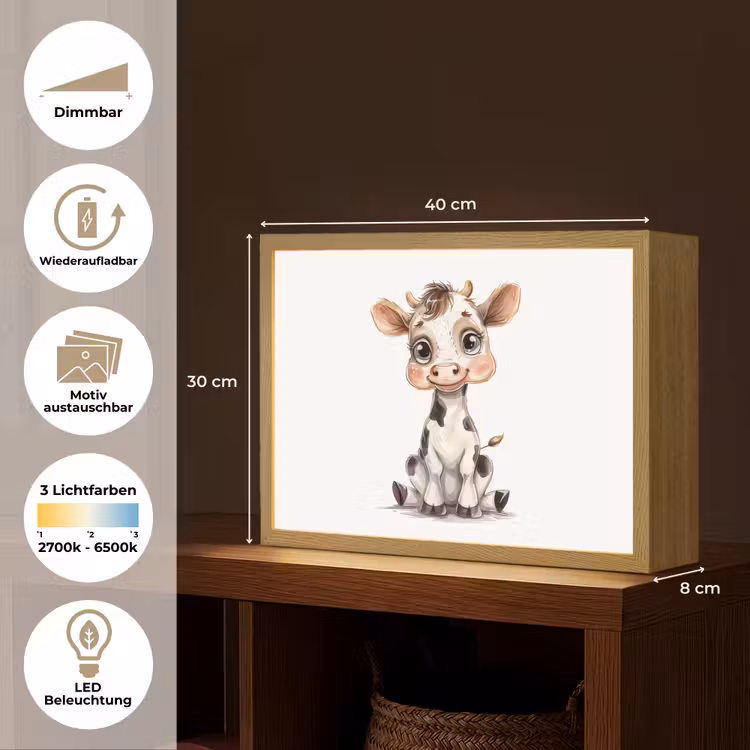Koe - Baby dier - Boerderij dieren Light Box met batterij (Wandlamp kind) middel -USP_websiteoverzichtDE