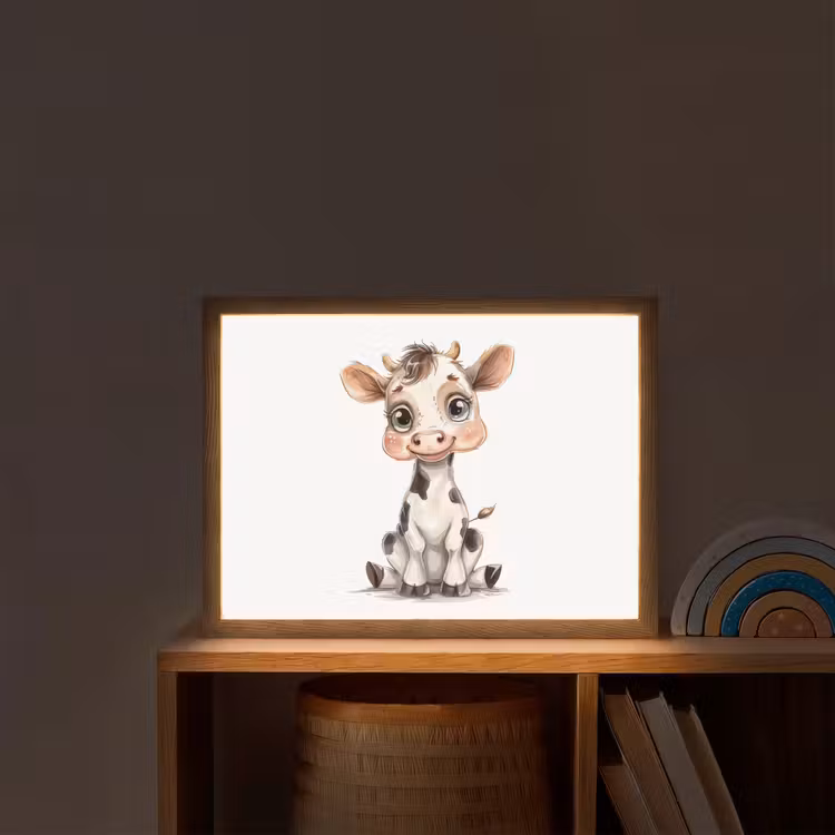 Koe - Baby dier - Boerderij dieren Light Box met batterij (Wandlamp kind) middel -sfeer1_kind