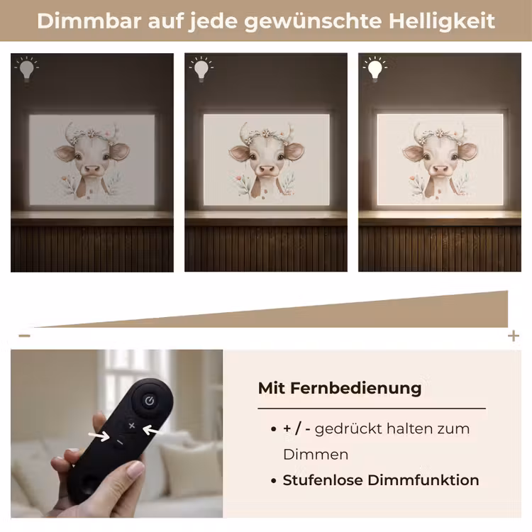 Koe - Bohemian - Kalfje - Bloemen Light Box met batterij (Wandlamp kind) middel -USP_dimbaarDE