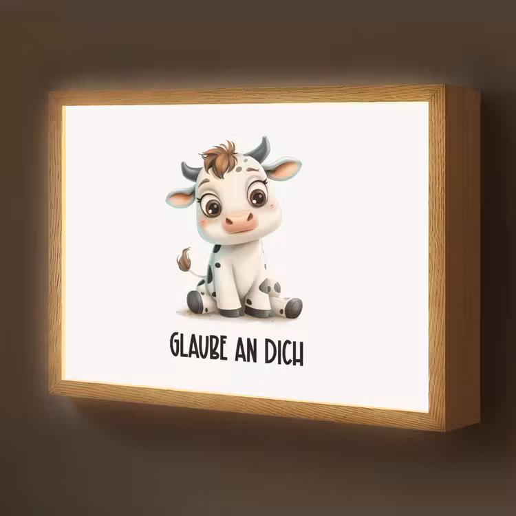Koe - Wit - Dieren - Geloof in jezelf Light Box met batterij (Wandlamp kind) middel -z3d_website