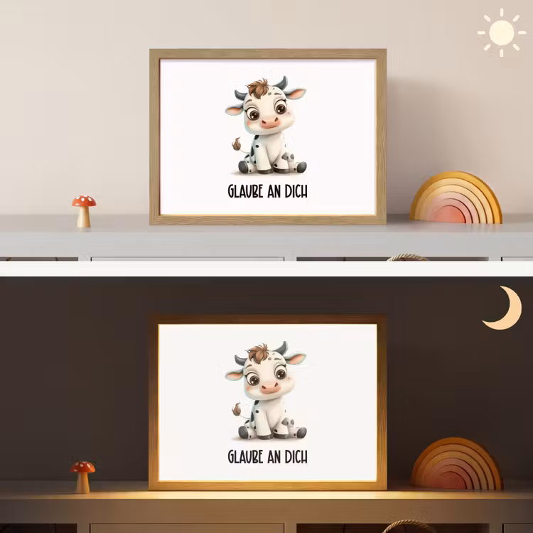 Koe - Wit - Dieren - Geloof in jezelf Light Box met batterij (Wandlamp kind) middel -sfeer3_kind