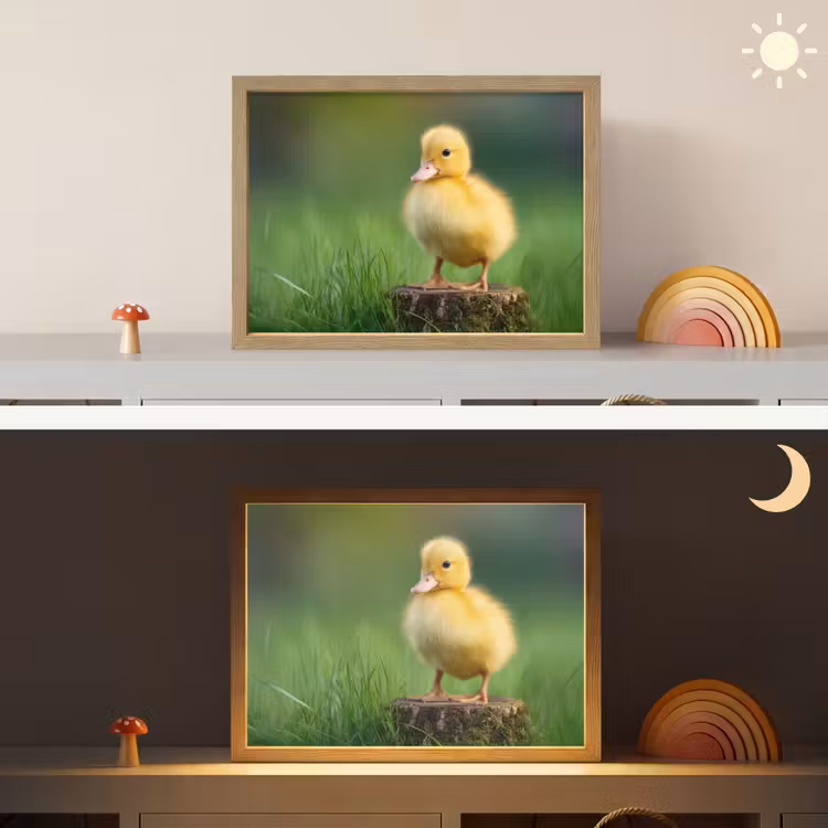 Kuiken - Eend - Geel - Gras Light Box met batterij (Wandlamp kind) middel -sfeer3_kind