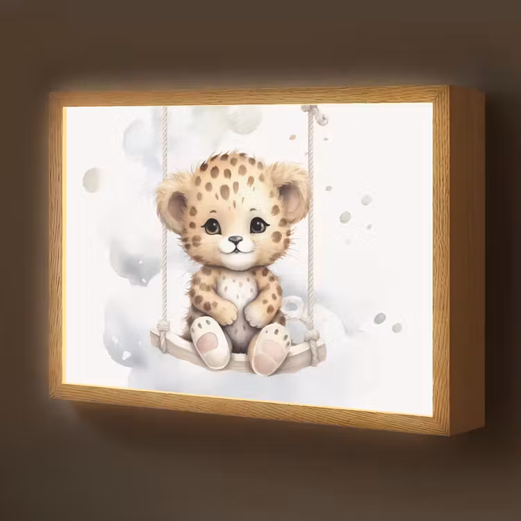 Luipaard - Dier - Kinderen Light Box met batterij (Wandlamp kind) middel -z3d_website
