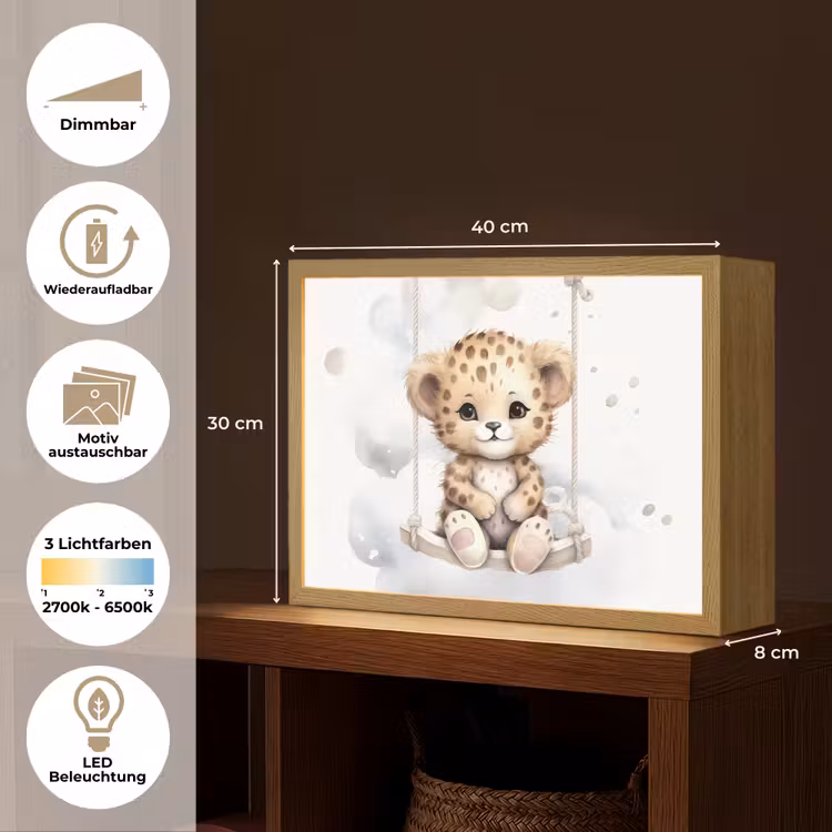 Luipaard - Dier - Kinderen Light Box met batterij (Wandlamp kind) middel -USP_websiteoverzichtDE