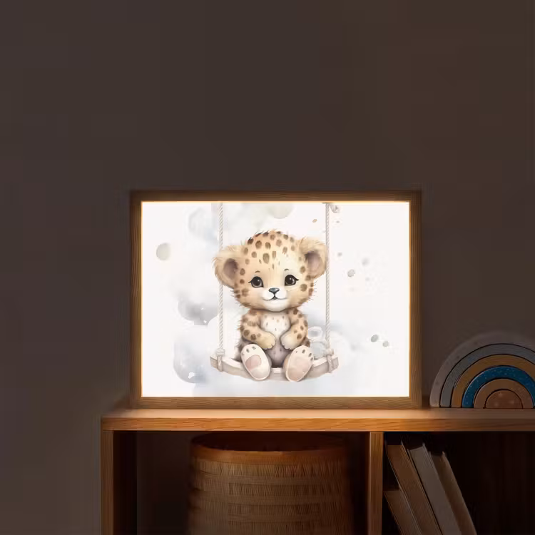 Luipaard - Dier - Kinderen Light Box met batterij (Wandlamp kind) middel -sfeer1_kind