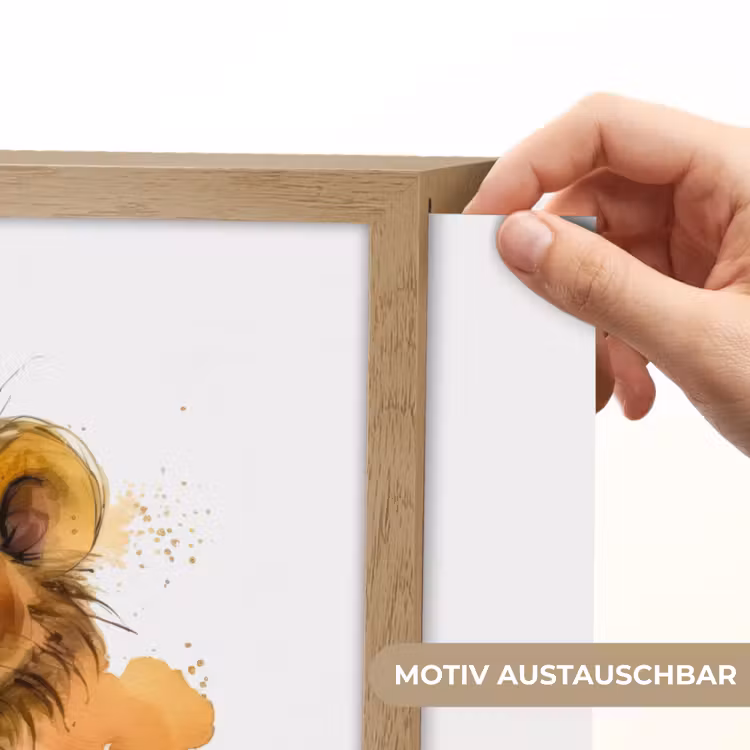 Leeuw - Waterverf - Bruin - Dieren - Meisjes - Jongens Light Box met batterij (Wandlamp kind) middel -USP_websiteprintDE