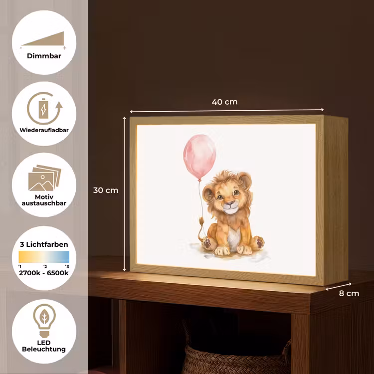 Leeuw - Baby dier - Dieren - Roze ballon Light Box met batterij (Wandlamp kind) middel -USP_websiteoverzichtDE