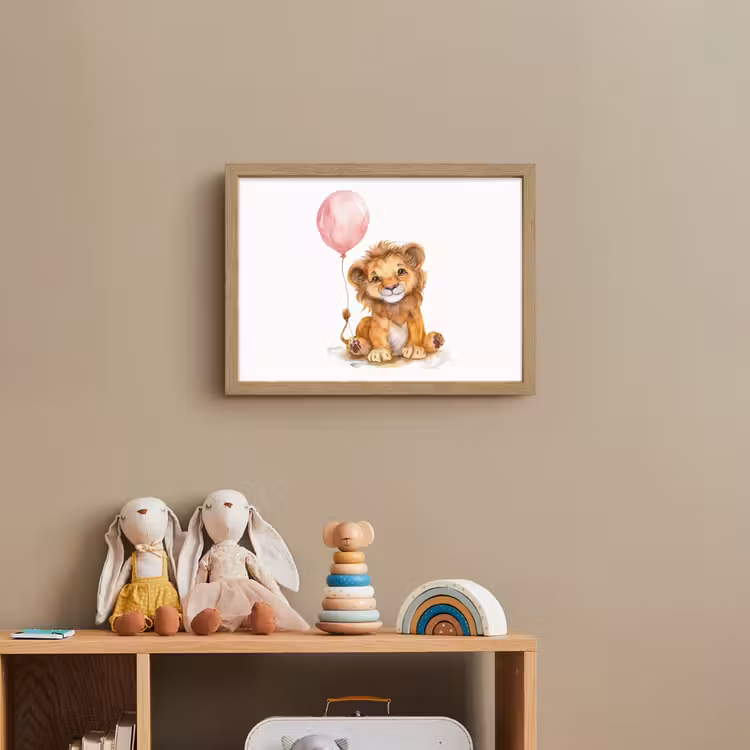Leeuw - Baby dier - Dieren - Roze ballon Light Box met batterij (Wandlamp kind) middel -sfeer2_kind