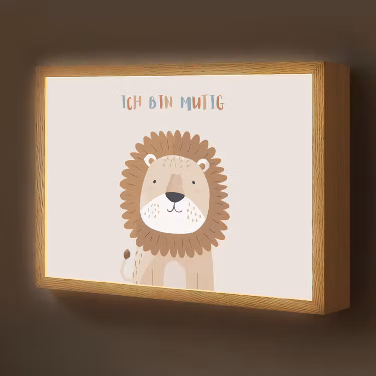 Leeuw - Beige - Dier - Moedig - Quote Light Box met batterij (Wandlamp kind) middel -z3d_website