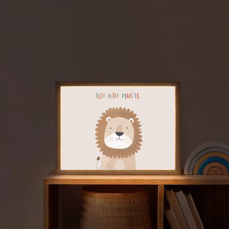 Leeuw - Beige - Dier - Moedig - Quote Light Box met batterij (Wandlamp kind) middel -sfeer1_kind