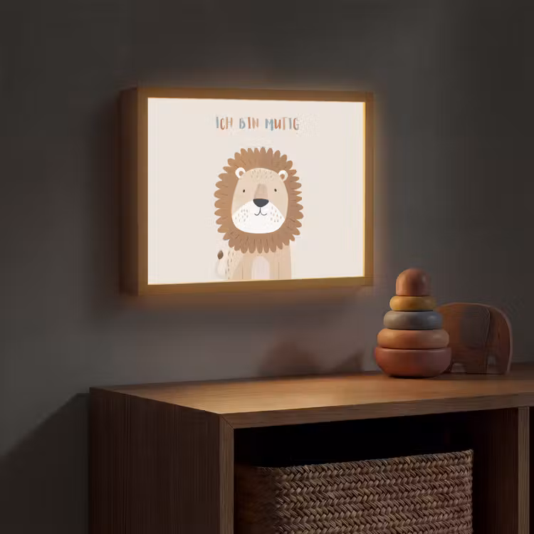 Leeuw - Beige - Dier - Moedig - Quote Light Box met batterij (Wandlamp kind) middel -sfeer5_kind