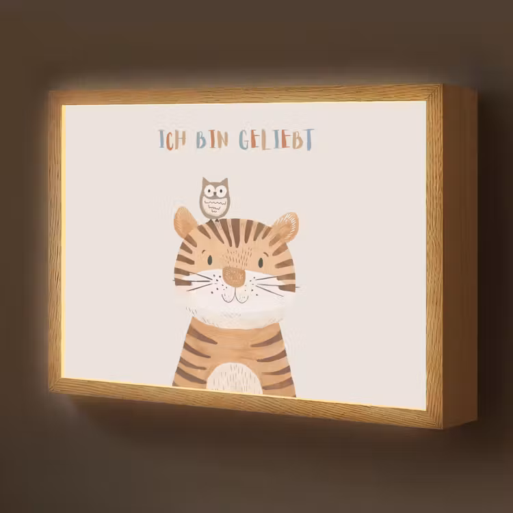 Leeuw - Uil - Beige - Dieren - Quote Light Box met batterij (Wandlamp kind) middel -z3d_website