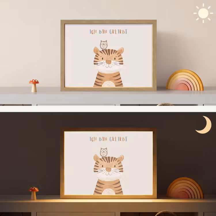 Leeuw - Uil - Beige - Dieren - Quote Light Box met batterij (Wandlamp kind) middel -sfeer3_kind