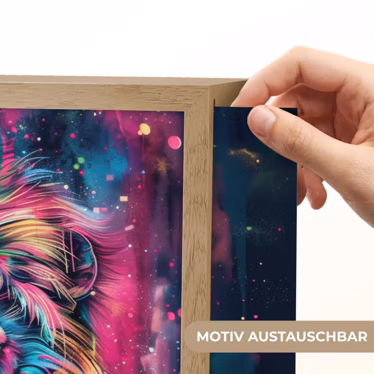Leeuw - Verf - Kleurrijk - Zwart - Dieren Light Box met batterij (Wandlamp kind) middel -USP_websiteprintDE
