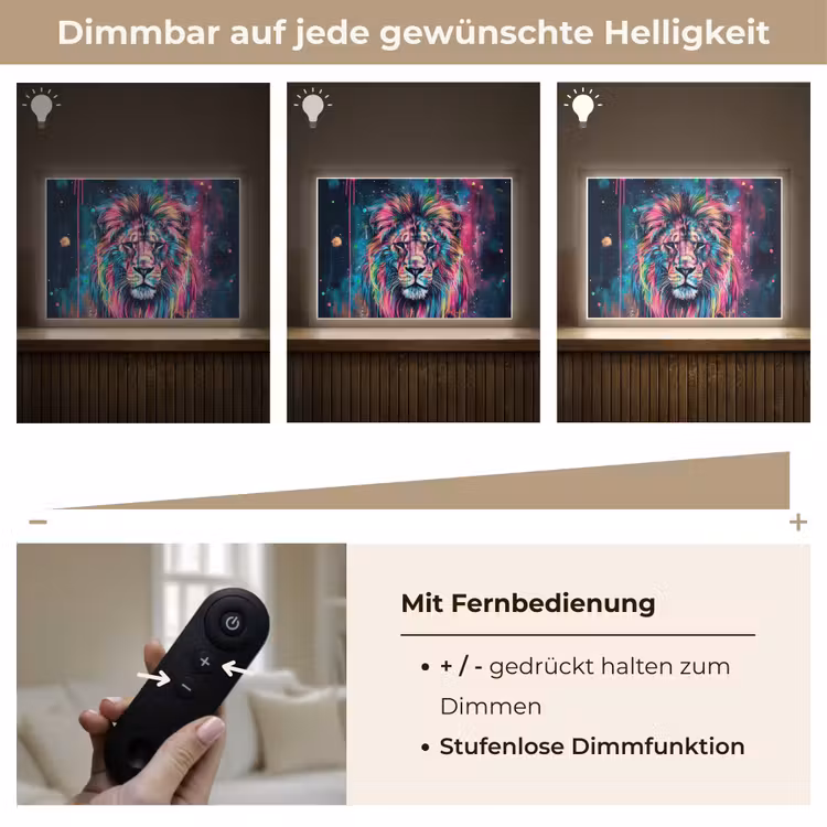 Leeuw - Verf - Kleurrijk - Zwart - Dieren Light Box met batterij (Wandlamp kind) middel -USP_dimbaarDE