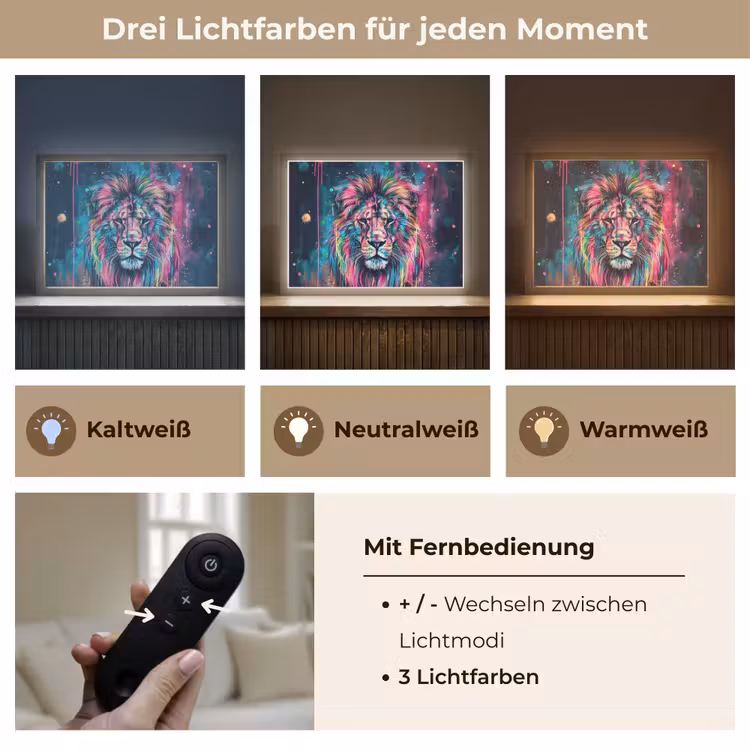 Leeuw - Verf - Kleurrijk - Zwart - Dieren Light Box met batterij (Wandlamp kind) middel -USP_lichtkleurDE