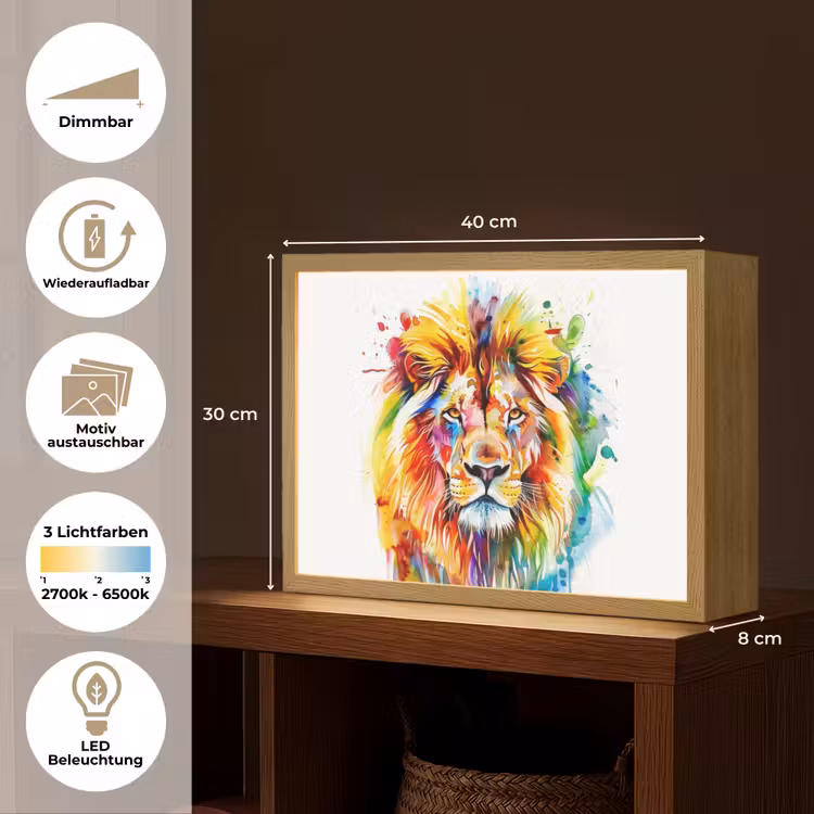 Leeuw - Verf - Kleurrijk - Wit - Dier Light Box met batterij (Wandlamp kind) middel -USP_websiteoverzichtDE