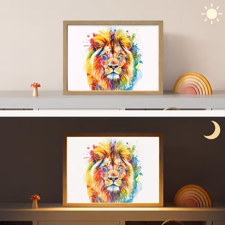 Leeuw - Verf - Kleurrijk - Wit - Dier Light Box met batterij (Wandlamp kind) middel -sfeer3_kind