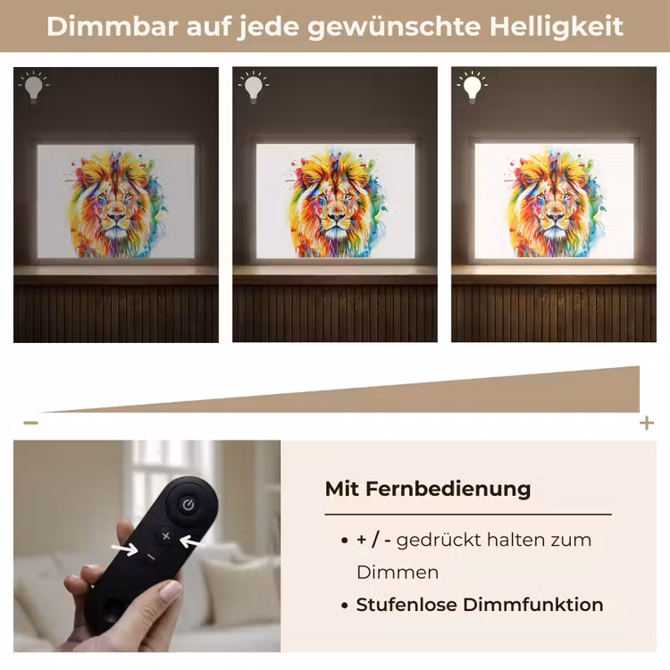 Leeuw - Verf - Kleurrijk - Wit - Dier Light Box met batterij (Wandlamp kind) middel -USP_dimbaarDE