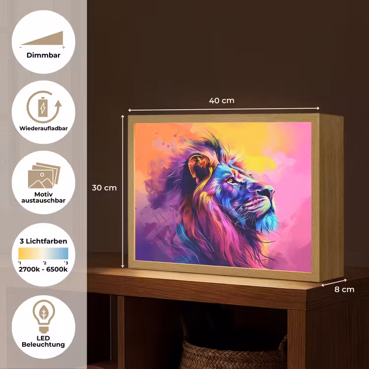 Leeuw - Verf- Kleuren - Dier Light Box met batterij (Wandlamp kind) middel -USP_websiteoverzichtDE
