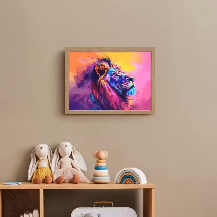Leeuw - Verf- Kleuren - Dier Light Box met batterij (Wandlamp kind) middel -sfeer2_kind