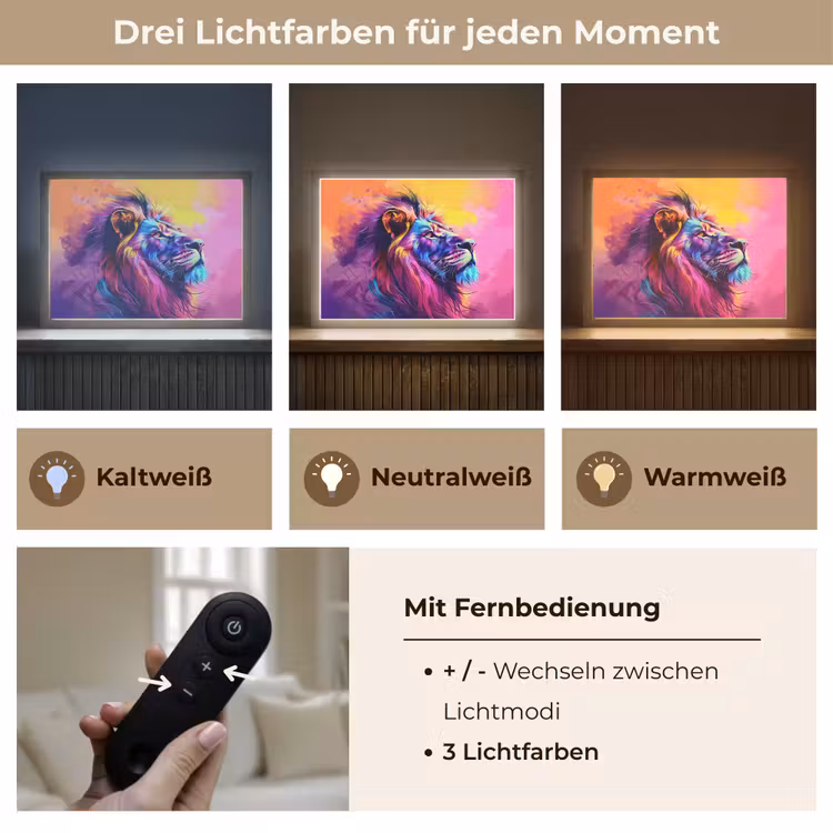 Leeuw - Verf- Kleuren - Dier Light Box met batterij (Wandlamp kind) middel -USP_lichtkleurDE