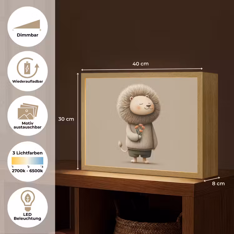 Leeuw - Oranje bloemen - Vriendelijk Light Box met batterij (Wandlamp kind) middel -USP_websiteoverzichtDE