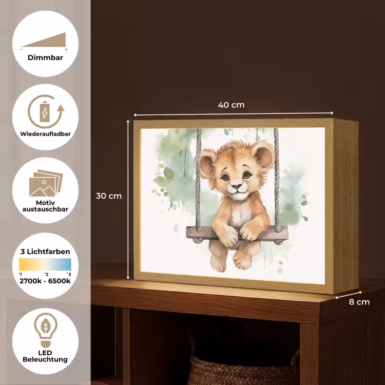 Leeuw - Dier - Kinderen - Jungle Light Box met batterij (Wandlamp kind) middel -USP_websiteoverzichtDE