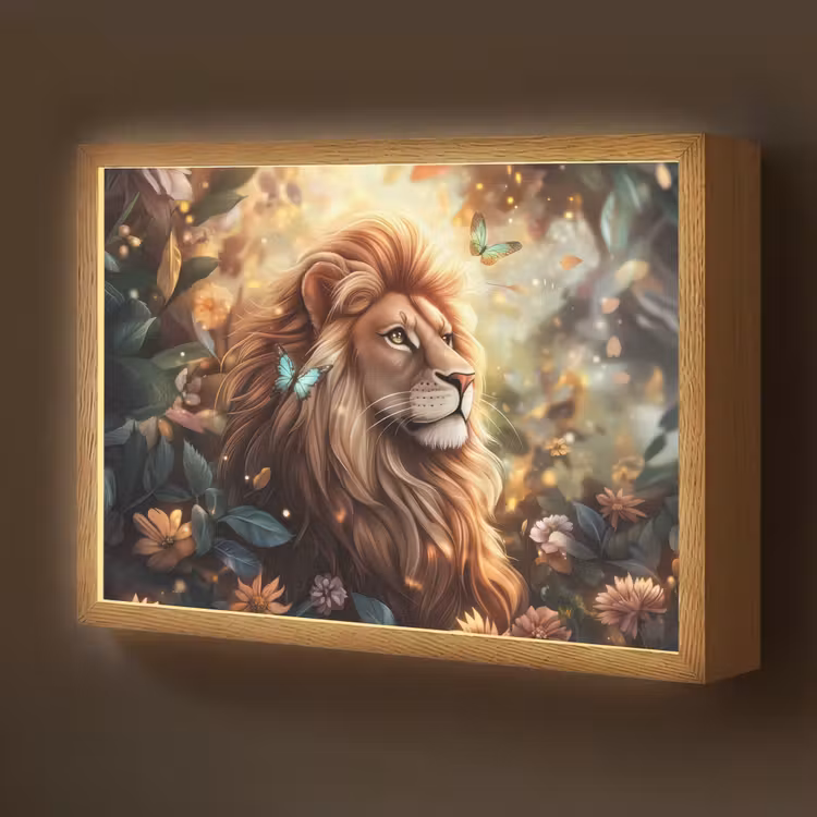 Leeuw - Dieren - Bloemen - Jungle Light Box met batterij (Wandlamp kind) middel -z3d_website