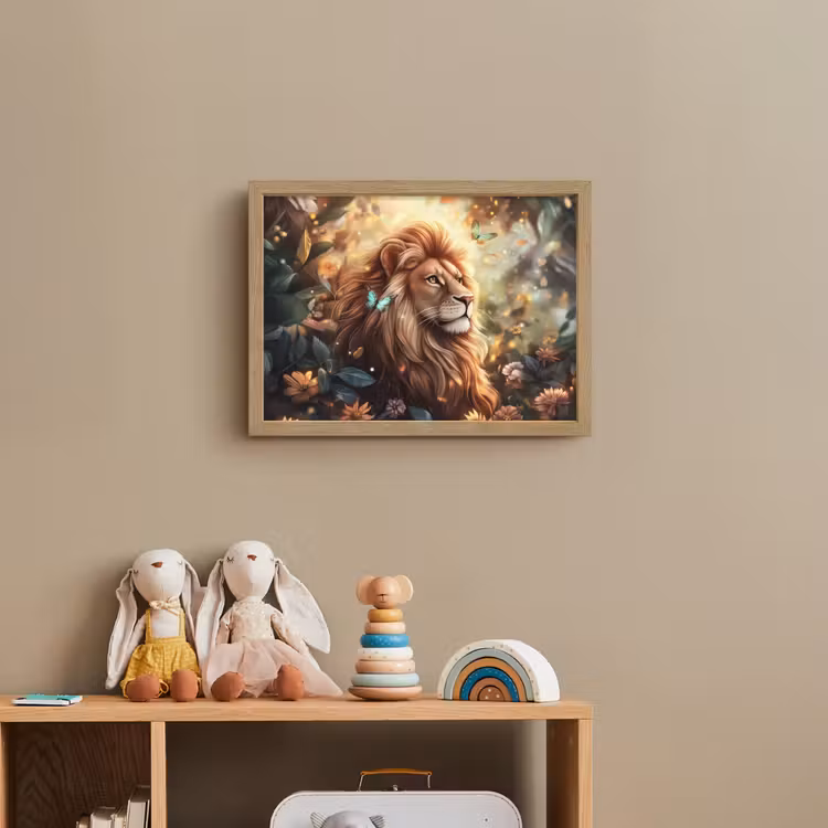 Leeuw - Dieren - Bloemen - Jungle Light Box met batterij (Wandlamp kind) middel -sfeer2_kind