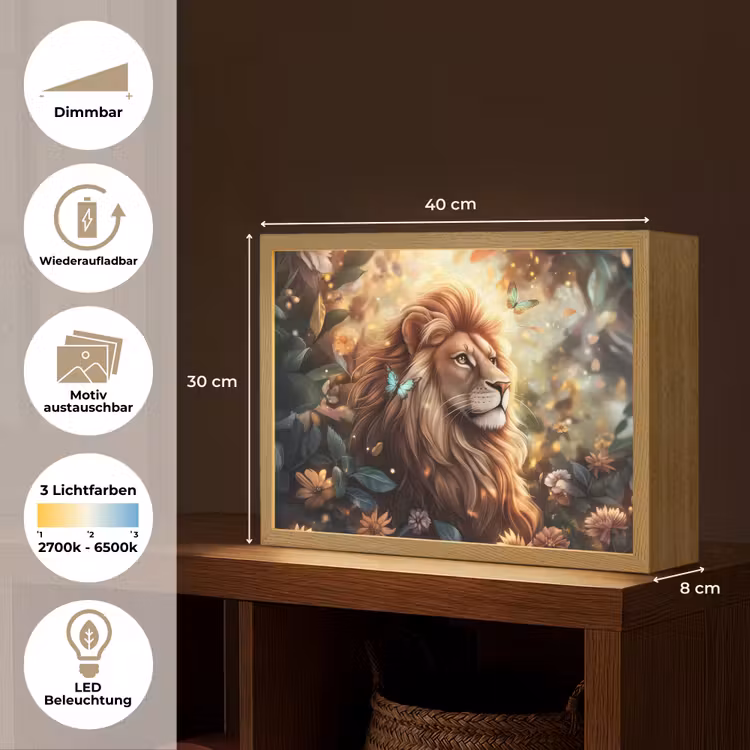 Leeuw - Dieren - Bloemen - Jungle Light Box met batterij (Wandlamp kind) middel -USP_websiteoverzichtDE