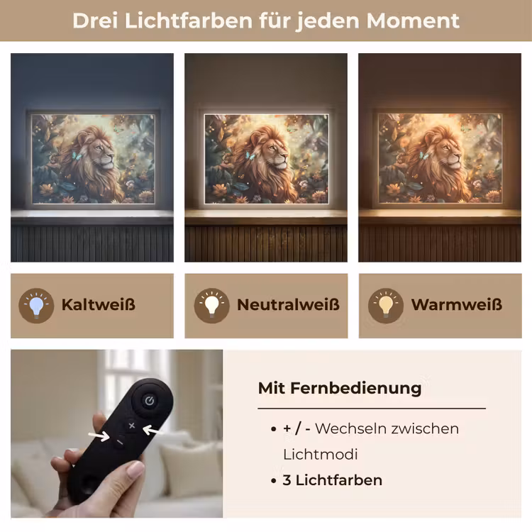 Leeuw - Dieren - Bloemen - Jungle Light Box met batterij (Wandlamp kind) middel -USP_lichtkleurDE