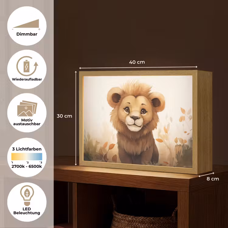 Leeuw - Dieren - Kinderen - Bruin - Meisje Light Box met batterij (Wandlamp kind) middel -USP_websiteoverzichtDE