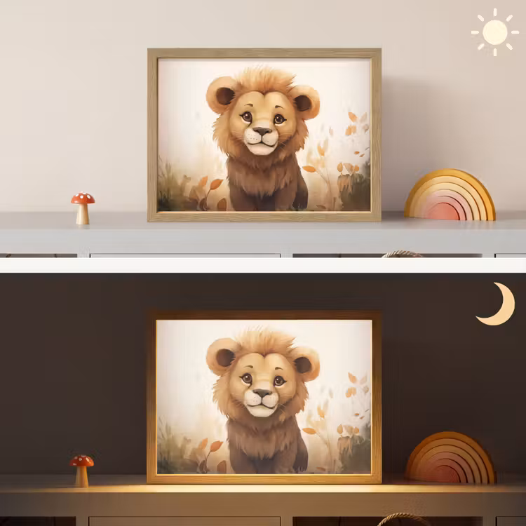 Leeuw - Dieren - Kinderen - Bruin - Meisje Light Box met batterij (Wandlamp kind) middel -sfeer3_kind