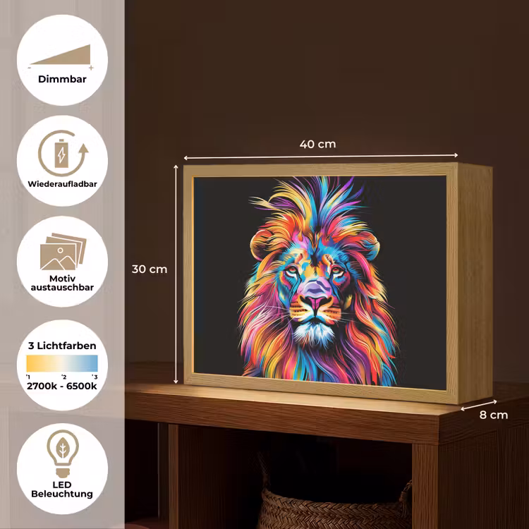 Leeuwen - Kleurrijk - Zwart - Dieren Light Box met batterij (Wandlamp kind) middel -USP_websiteoverzichtDE