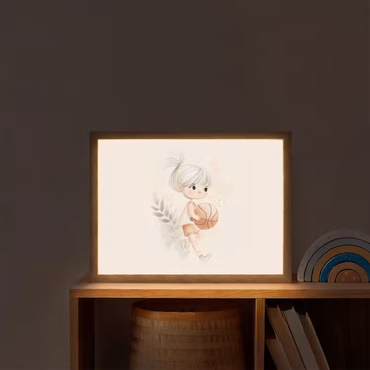 Meisje - Basketbal - Minimalistisch Light Box met batterij (Wandlamp kind) middel -sfeer1_kind