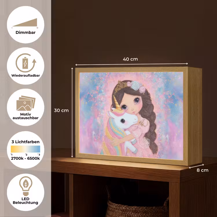 Meisje - Eenhoorn - Glitter Light Box met batterij (Wandlamp kind) middel -USP_websiteoverzichtDE
