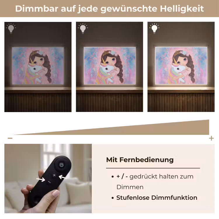 Meisje - Eenhoorn - Glitter Light Box met batterij (Wandlamp kind) middel -USP_dimbaarDE