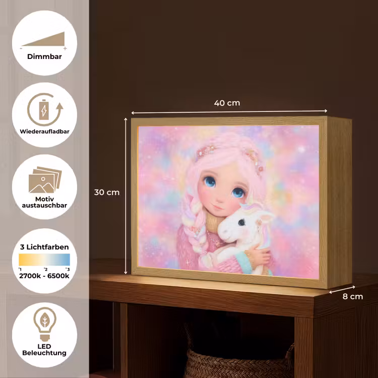 Meisje - Eenhoorn - Roze Light Box met batterij (Wandlamp kind) middel -USP_websiteoverzichtDE