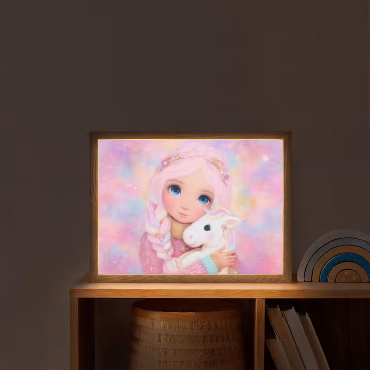 Meisje - Eenhoorn - Roze Light Box met batterij (Wandlamp kind) middel -sfeer1_kind
