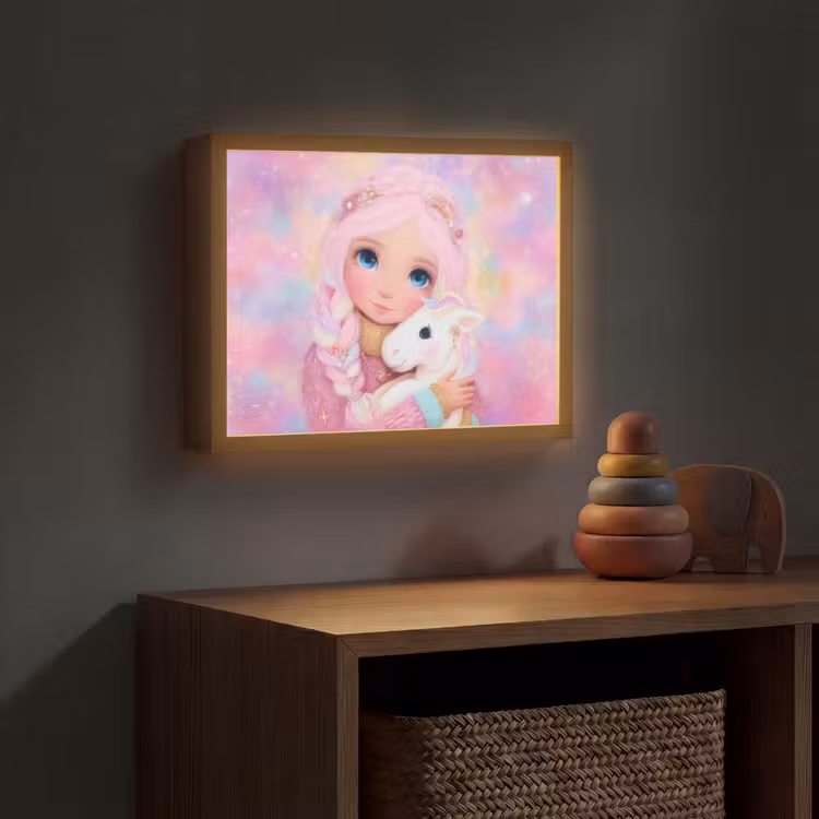 Meisje - Eenhoorn - Roze Light Box met batterij (Wandlamp kind) middel -sfeer5_kind