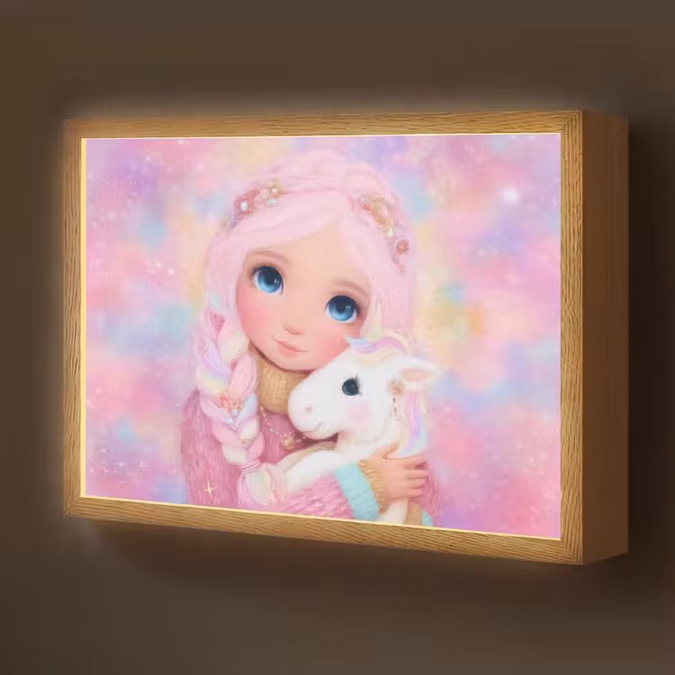 Meisje - Eenhoorn - Roze Light Box met batterij (Wandlamp kind) middel -z3d_website