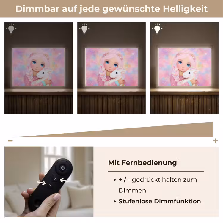 Meisje - Eenhoorn - Roze Light Box met batterij (Wandlamp kind) middel -USP_dimbaarDE
