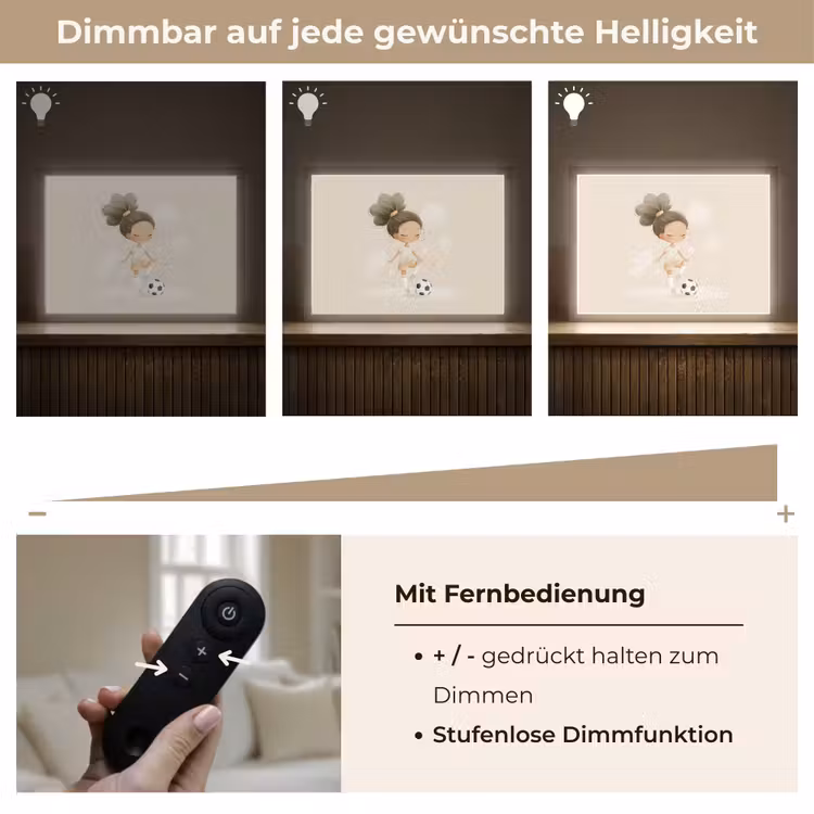Meisje - Voetbal - Beige Light Box met batterij (Wandlamp kind) middel -USP_dimbaarDE